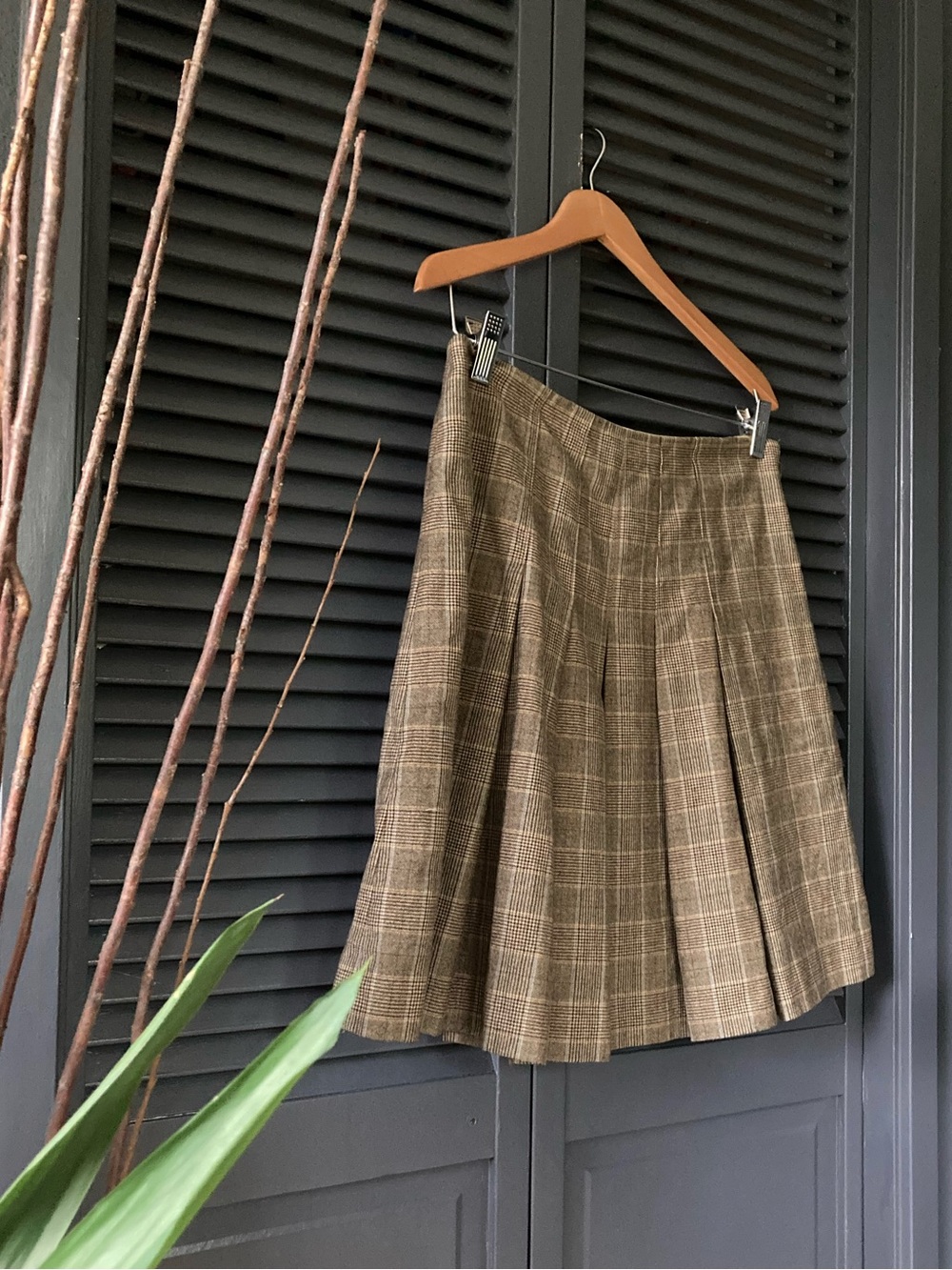 J. Crew Brown Plaid Pleated A-Line Skirt